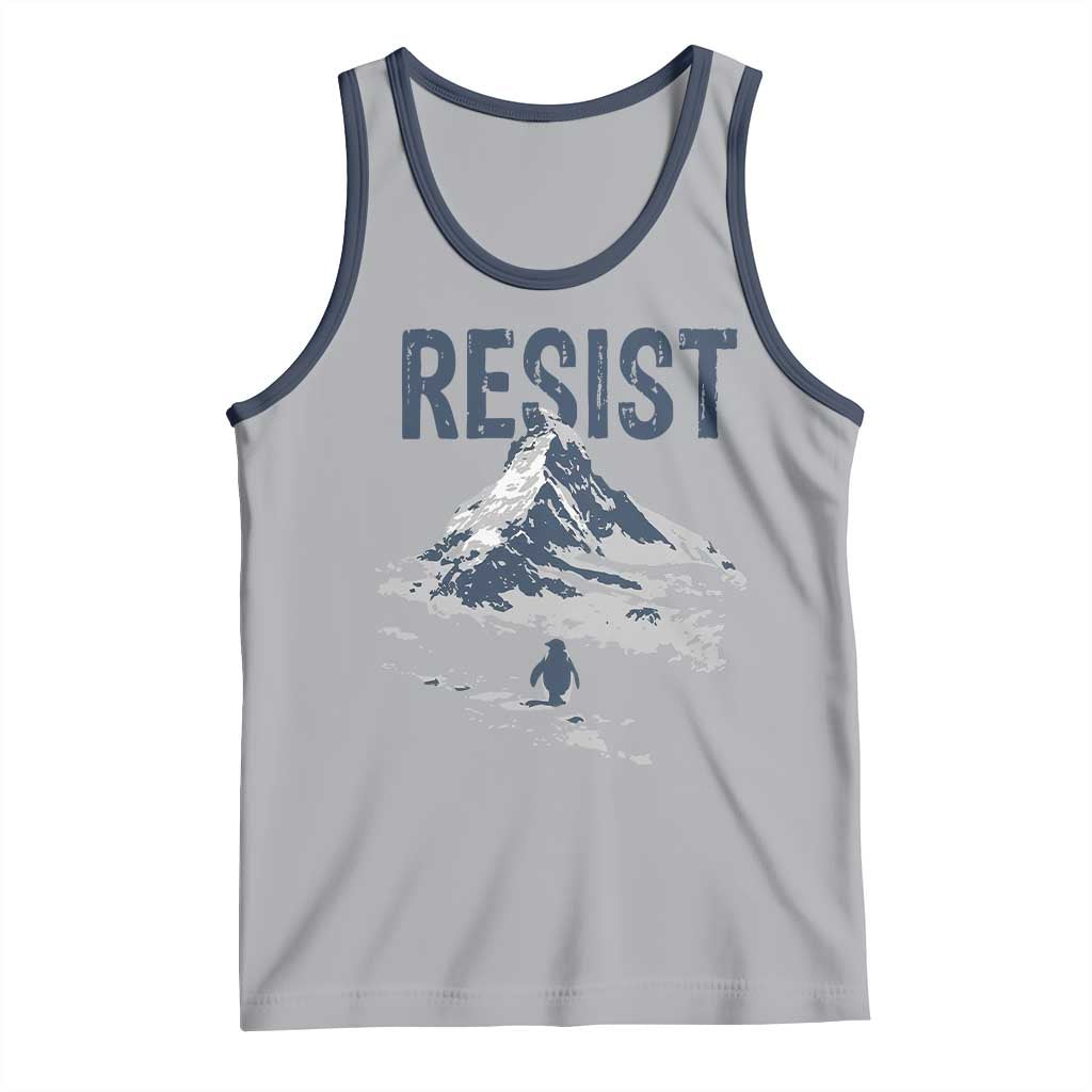 Funny Penguin Protest Tank Top Resist Penguin Mountain Hiking Meme