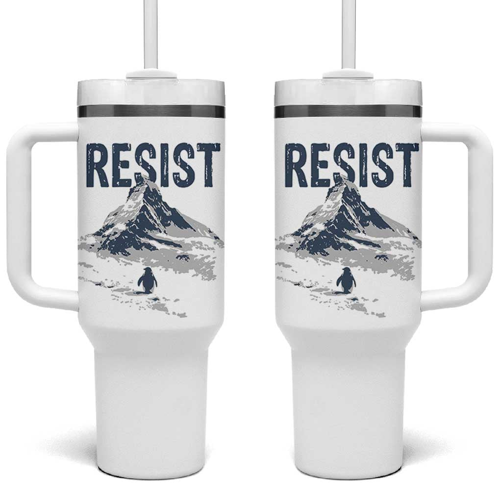 Funny Penguin Protest Tumbler With Handle Resist Penguin Mountain Hiking Meme
