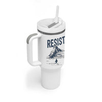 Funny Penguin Protest Tumbler With Handle Resist Penguin Mountain Hiking Meme