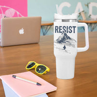 Funny Penguin Protest Tumbler With Handle Resist Penguin Mountain Hiking Meme