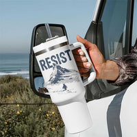 Funny Penguin Protest Tumbler With Handle Resist Penguin Mountain Hiking Meme