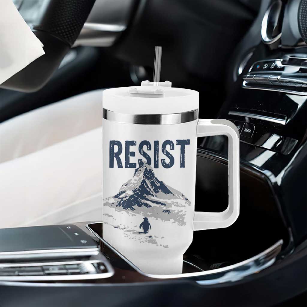 Funny Penguin Protest Tumbler With Handle Resist Penguin Mountain Hiking Meme