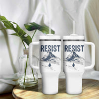 Funny Penguin Protest Tumbler With Handle Resist Penguin Mountain Hiking Meme