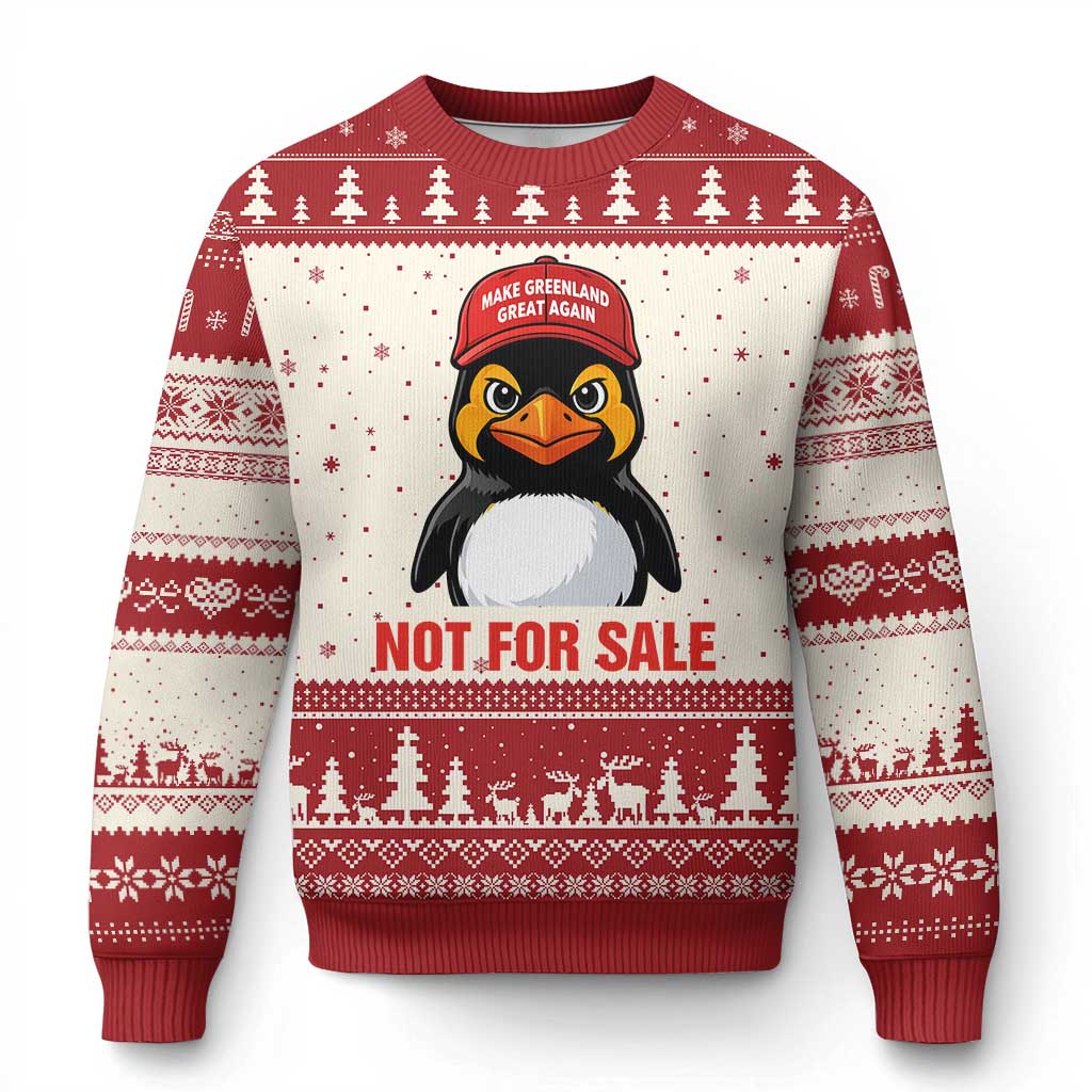 Greenland Is Not for Sale Ugly Christmas Sweater Funny Nihilist Penguin FDT Political Meme