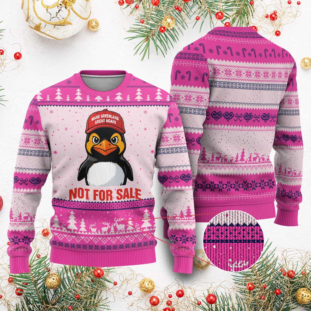 Greenland Is Not for Sale Ugly Christmas Sweater Funny Nihilist Penguin FDT Political Meme