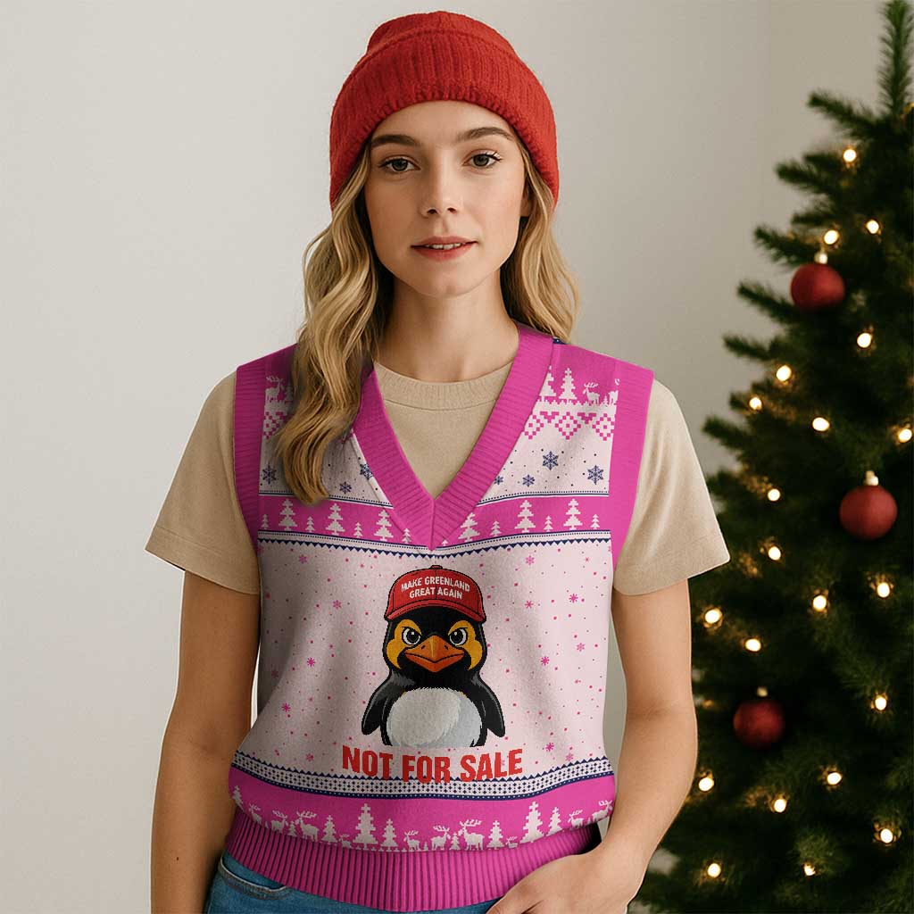 Greenland Is Not for Sale V-Neck Knit Sweater Vest Funny Nihilist Penguin FDT Political Meme