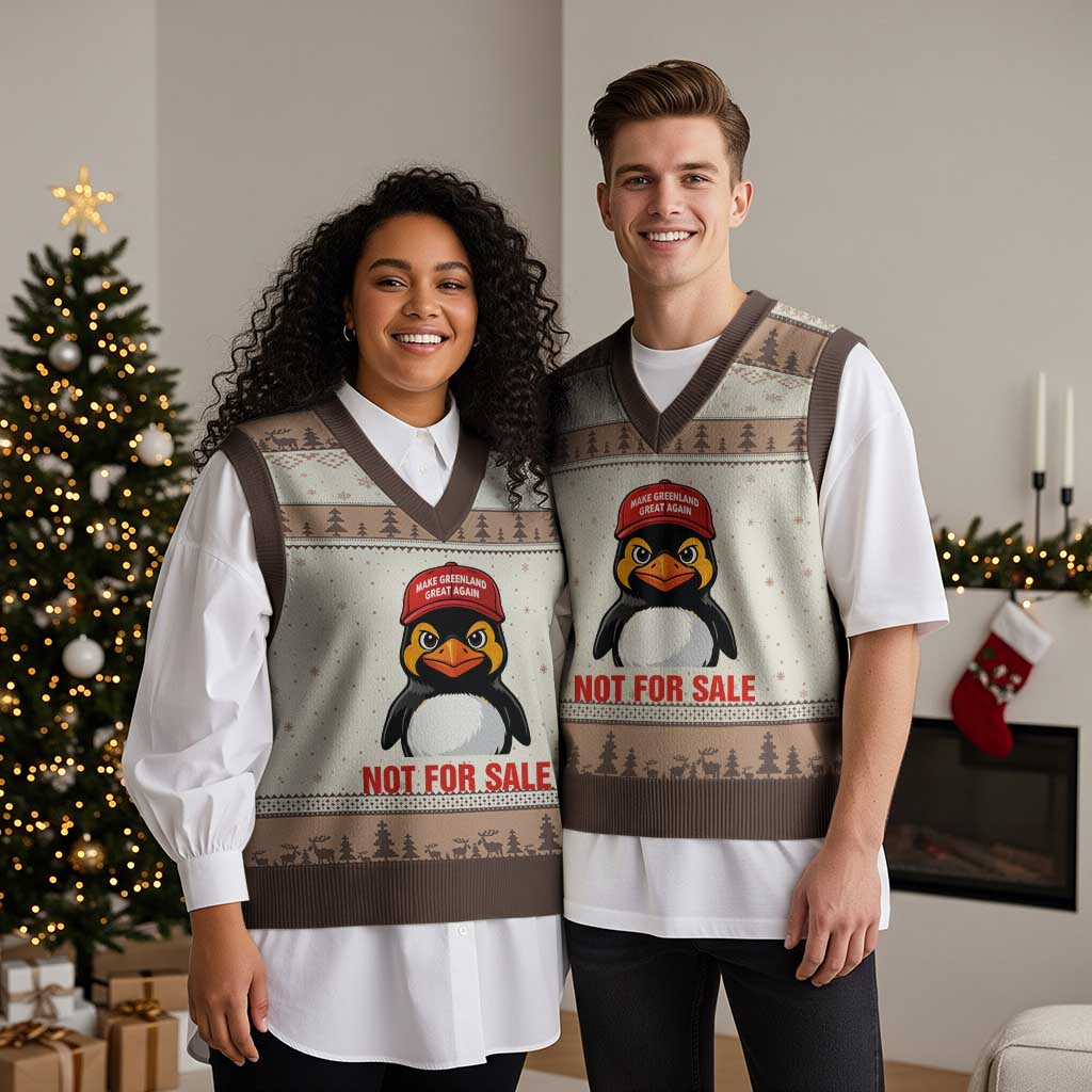 Greenland Is Not for Sale V-Neck Knit Sweater Vest Funny Nihilist Penguin FDT Political Meme