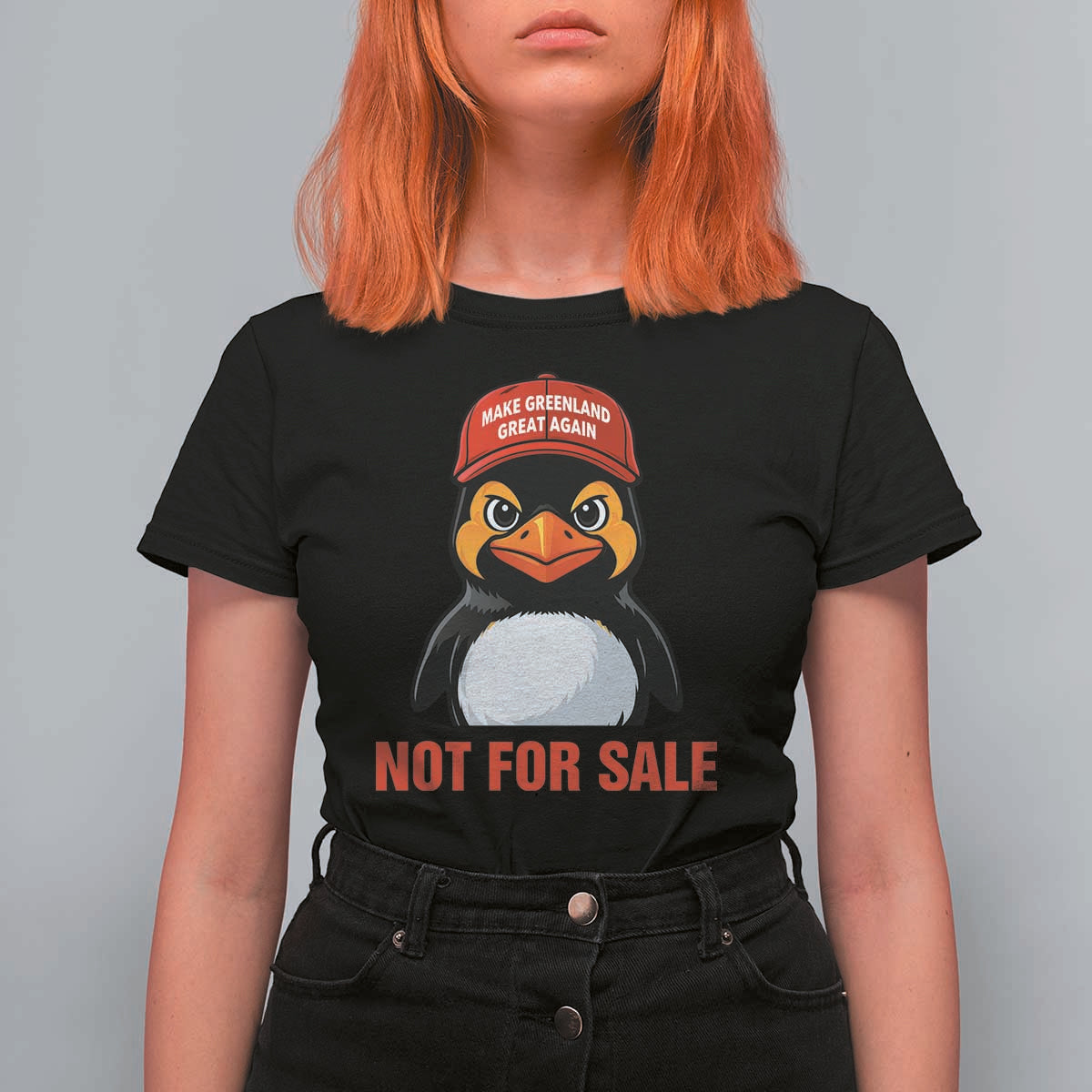 Greenland Is Not for Sale T Shirt For Women Funny Nihilist Penguin FDT Political Meme
