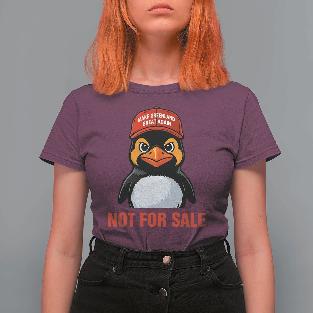 Greenland Is Not for Sale T Shirt For Women Funny Nihilist Penguin FDT Political Meme