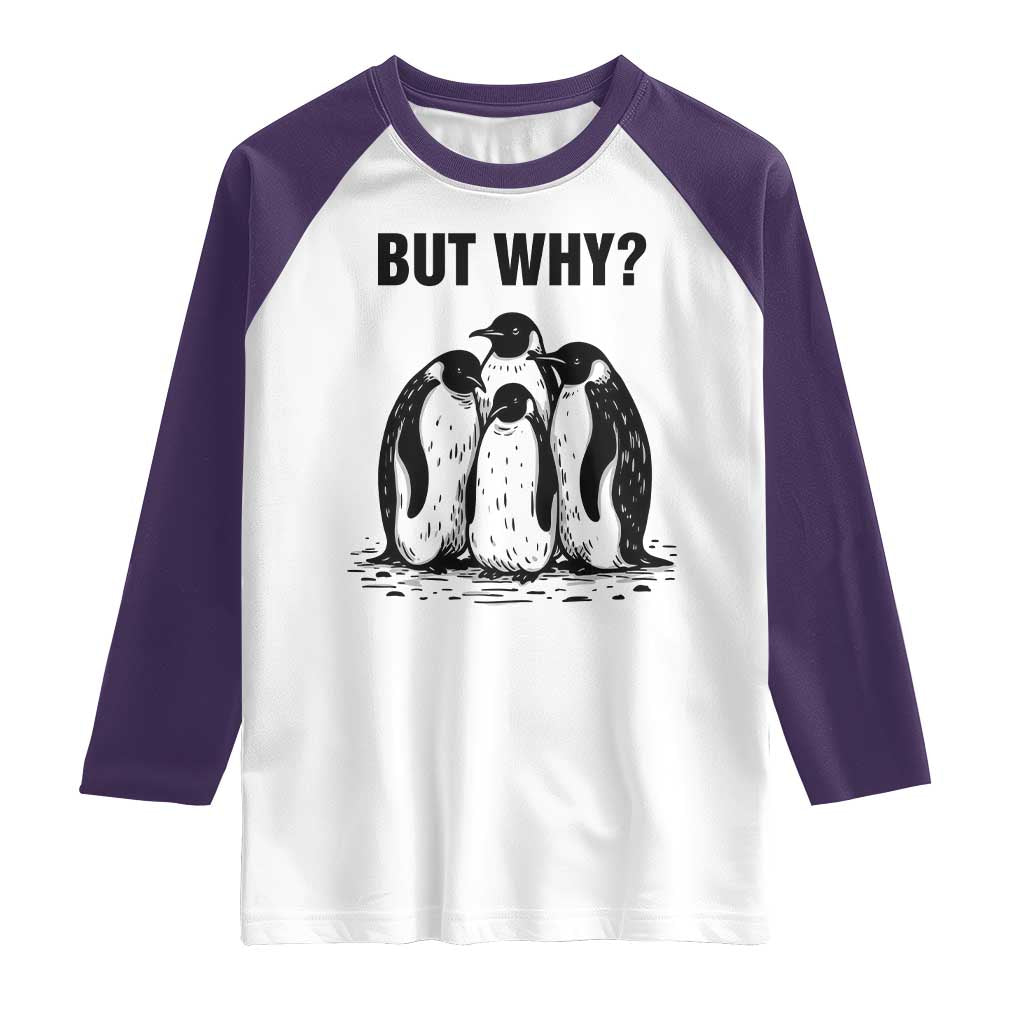 But Why Penguin Raglan Shirt Funny Nihilist Hiking