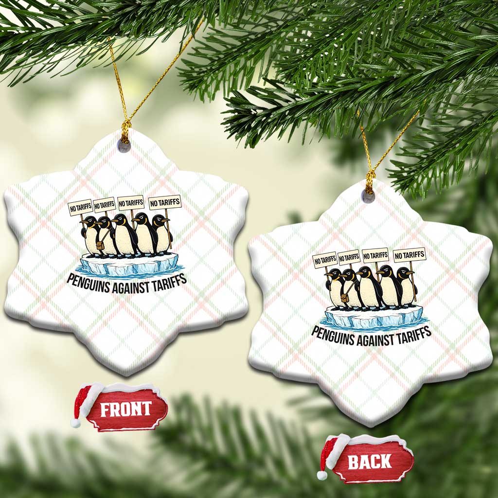 Penguins Against Tariffs Ceramic Ornament Resist Tariffs Subtle FDT Political Resistance