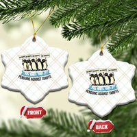 Penguins Against Tariffs Ceramic Ornament Resist Tariffs Subtle FDT Political Resistance