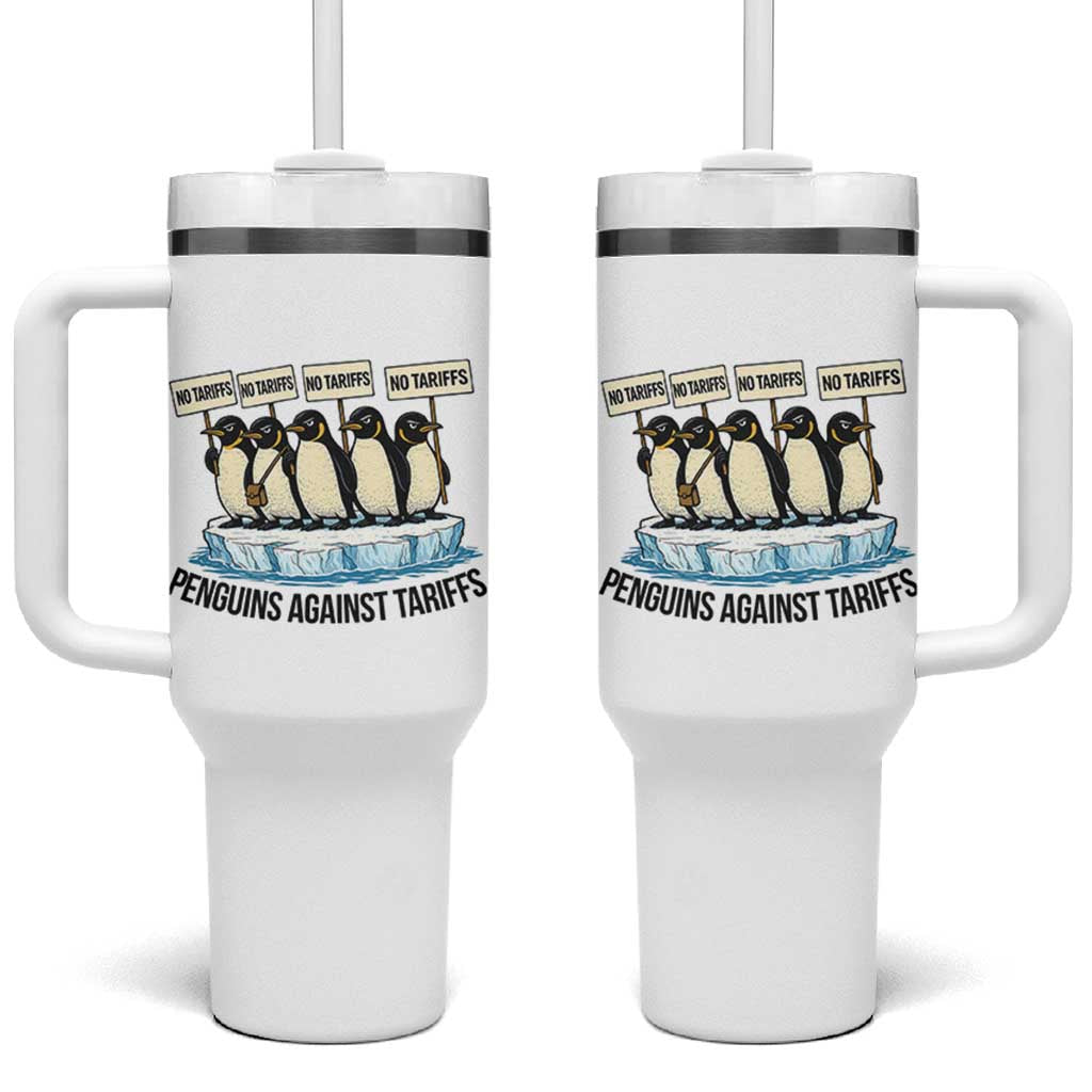 Penguins Against Tariffs Tumbler With Handle Resist Tariffs Subtle FDT Political Resistance