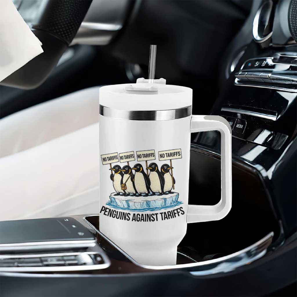 Penguins Against Tariffs Tumbler With Handle Resist Tariffs Subtle FDT Political Resistance