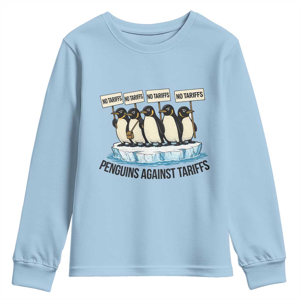 Penguins Against Tariffs Youth Sweatshirt Resist Tariffs Subtle FDT Political Resistance
