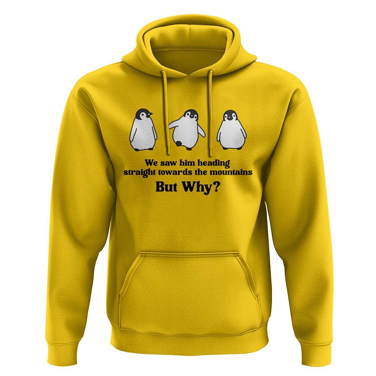 But Why Penguin Hoodie Trendy Nihilist Sad Penguin Mountains Meme