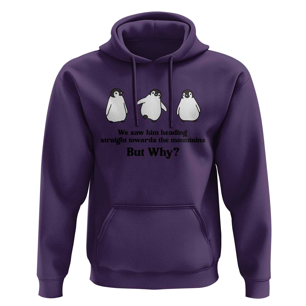 But Why Penguin Hoodie Trendy Nihilist Sad Penguin Mountains Meme