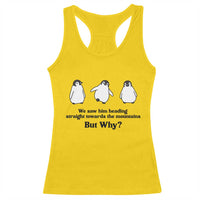 But Why Penguin Racerback Tank Top Trendy Nihilist Sad Penguin Mountains Meme