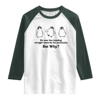 But Why Penguin Raglan Shirt Trendy Nihilist Sad Penguin Mountains Meme