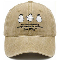 But Why Penguin Washed Cotton Baseball Cap Trendy Nihilist Sad Penguin Mountains Meme