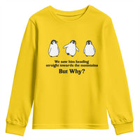 But Why Penguin Youth Sweatshirt Trendy Nihilist Sad Penguin Mountains Meme