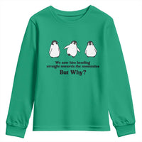 But Why Penguin Youth Sweatshirt Trendy Nihilist Sad Penguin Mountains Meme