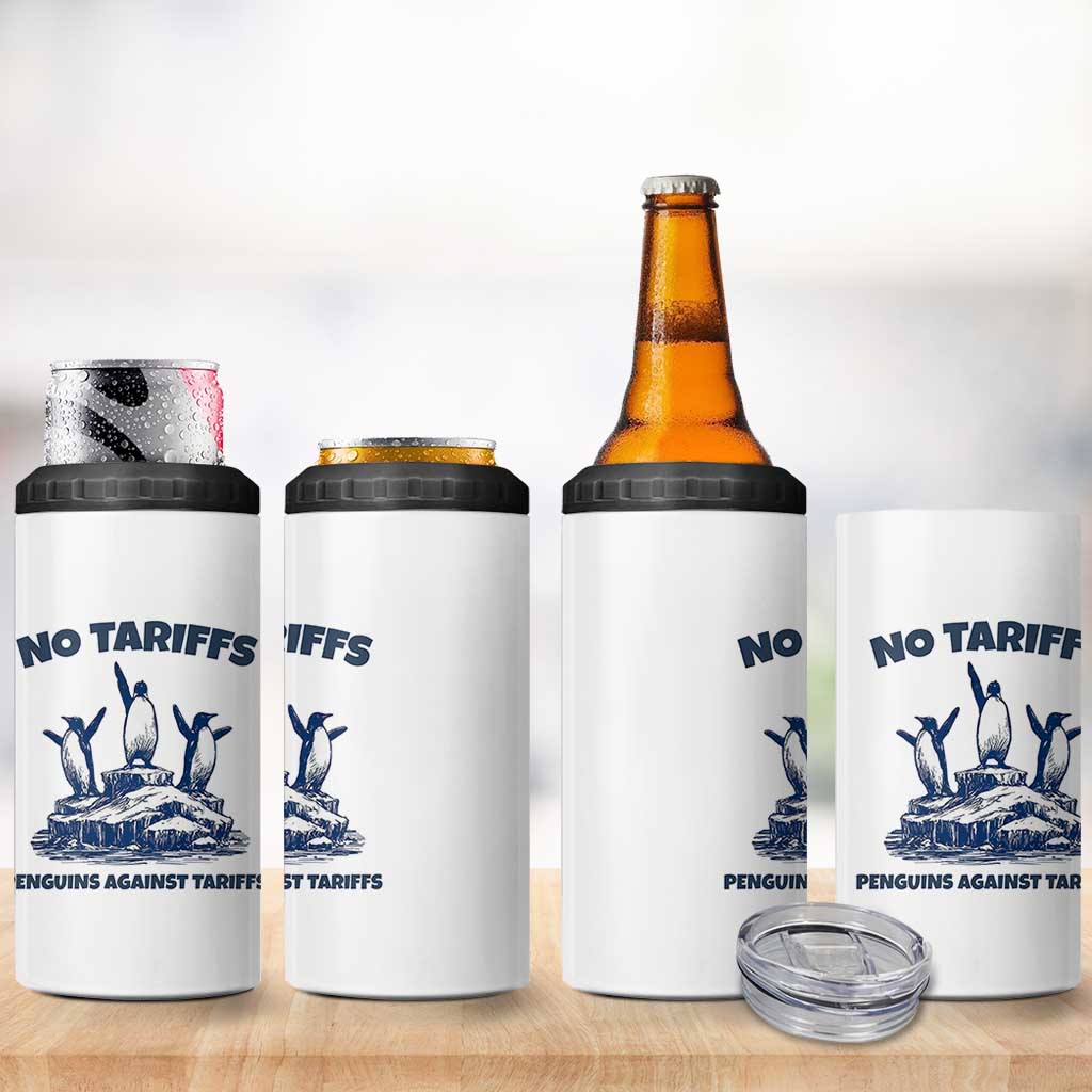 Penguins Against Tariffs 4 in 1 Can Cooler Tumbler Resist Protest FDT Political