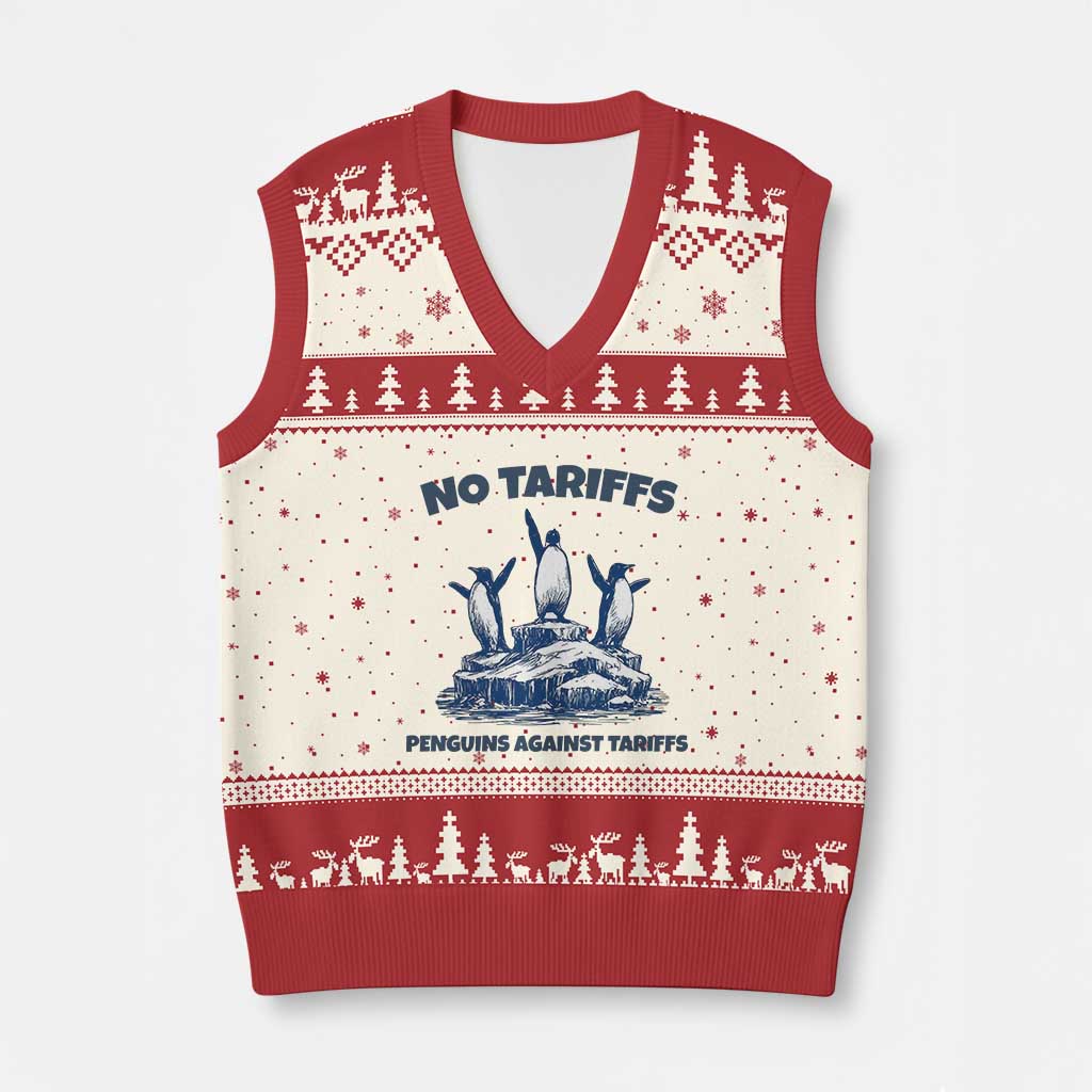 Penguins Against Tariffs V-Neck Knit Sweater Vest Resist Protest FDT Political