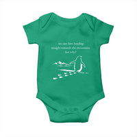 But Why Penguin Baby Onesie Funny Nihilist Penguin Hiking Meme Head Towards The Mountains