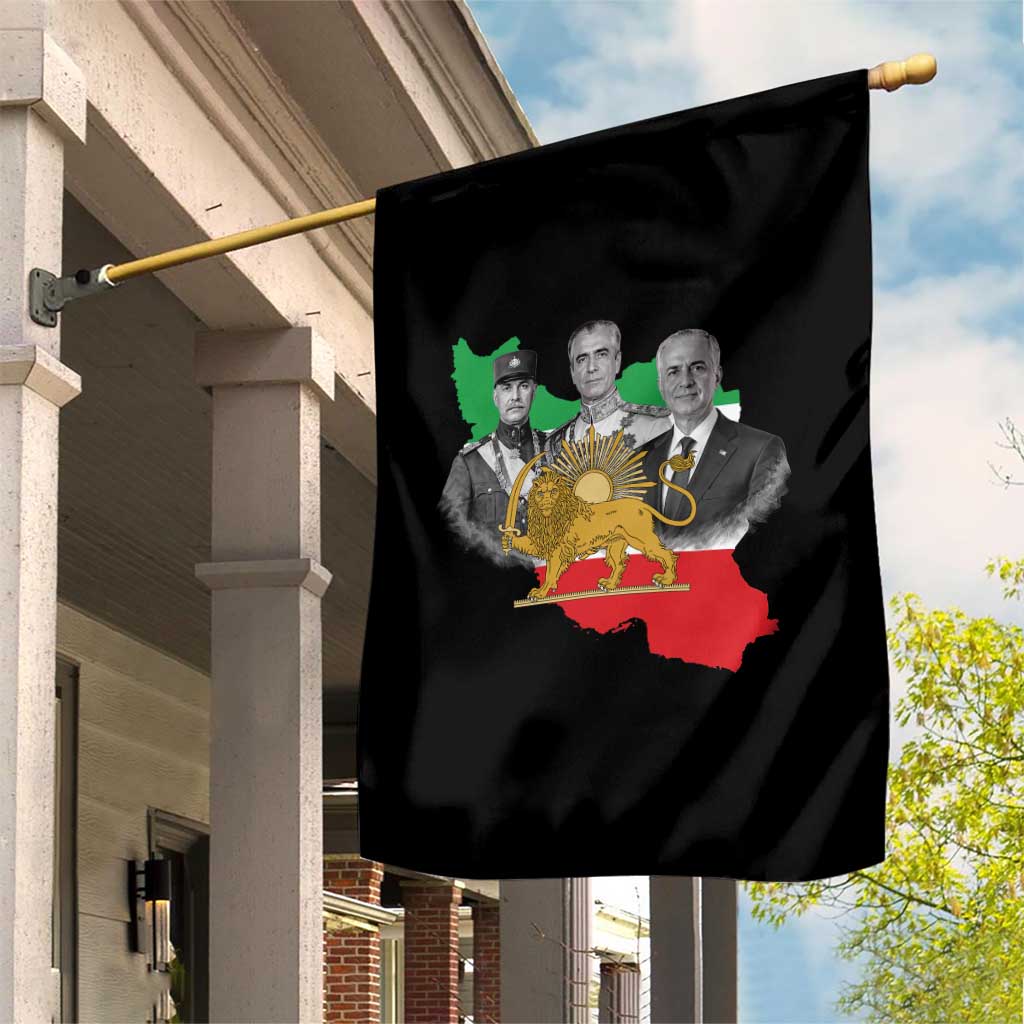 Pahlavi Dynasty Garden Flag Three Generations Iran Lion and Sun Portrait