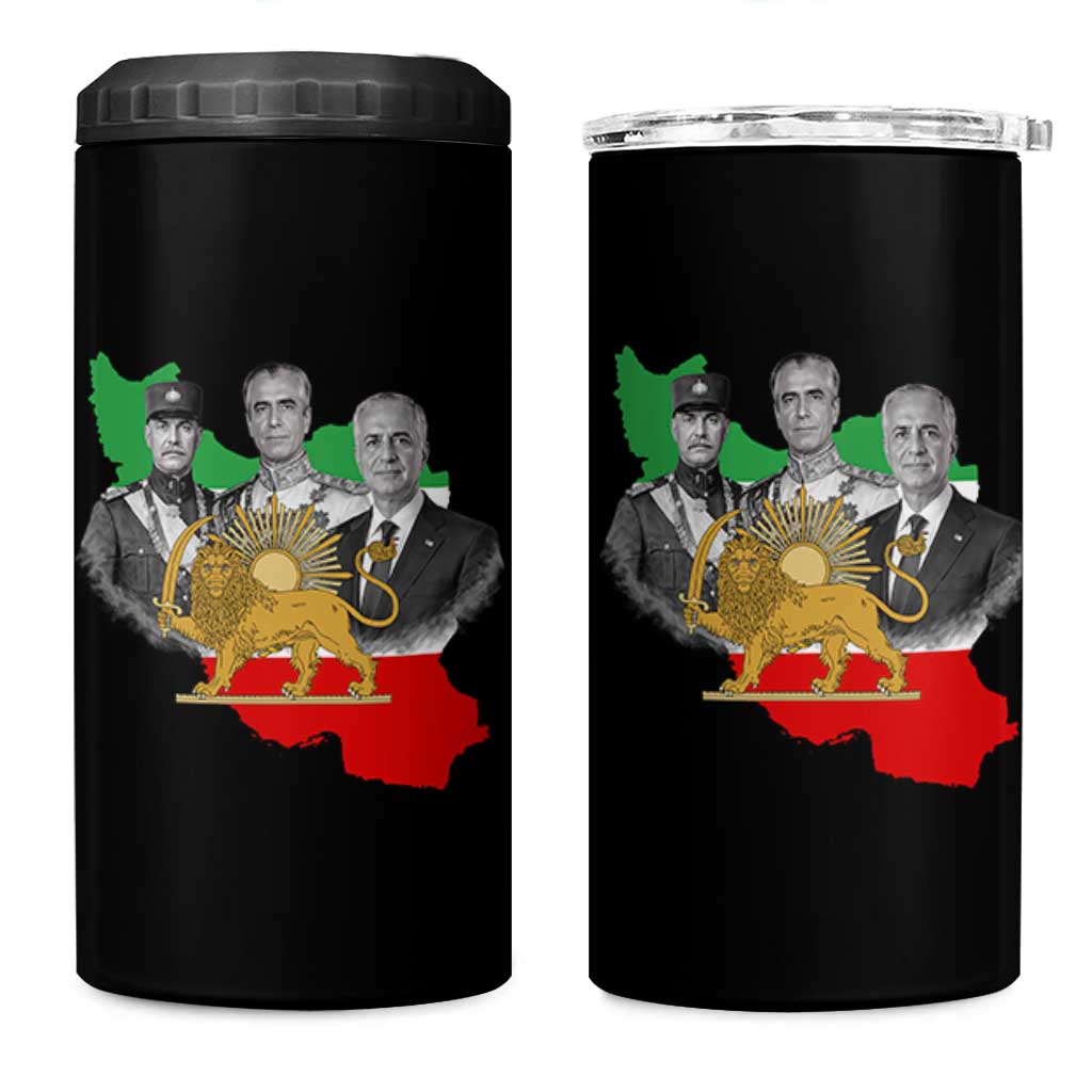Pahlavi Dynasty 4 in 1 Can Cooler Tumbler Three Generations Iran Lion and Sun Portrait