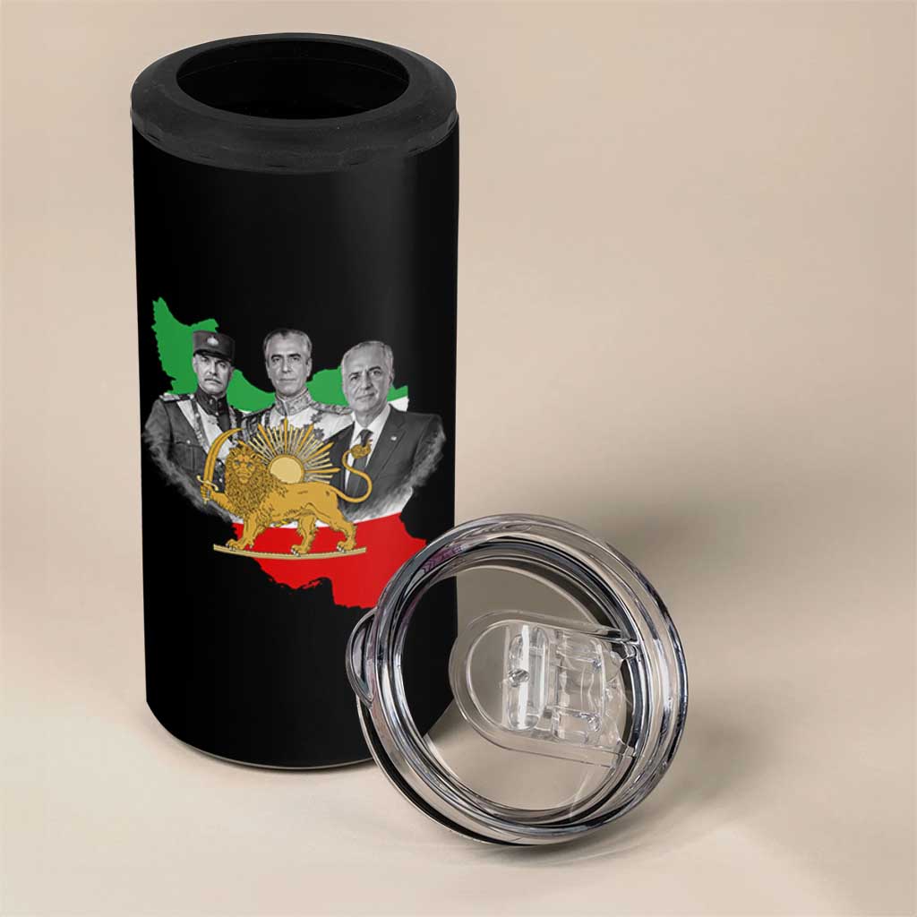 Pahlavi Dynasty 4 in 1 Can Cooler Tumbler Three Generations Iran Lion and Sun Portrait