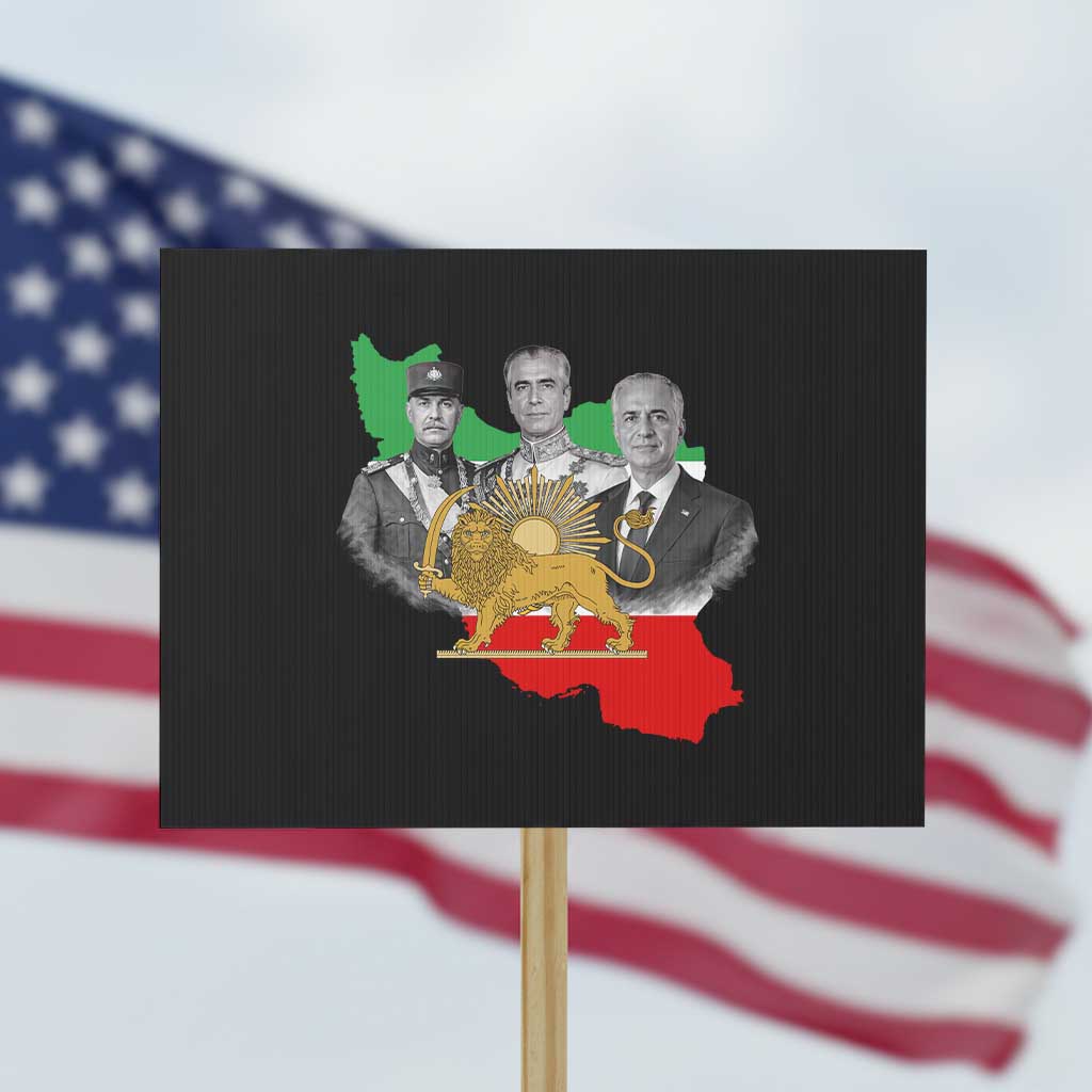 Pahlavi Dynasty Protest Sign Three Generations Iran Lion and Sun Portrait