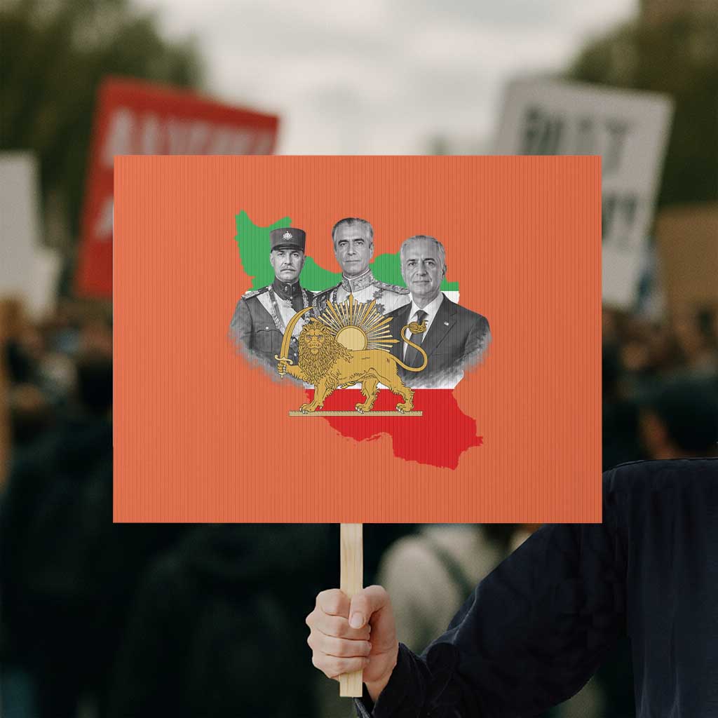 Pahlavi Dynasty Protest Sign Three Generations Iran Lion and Sun Portrait