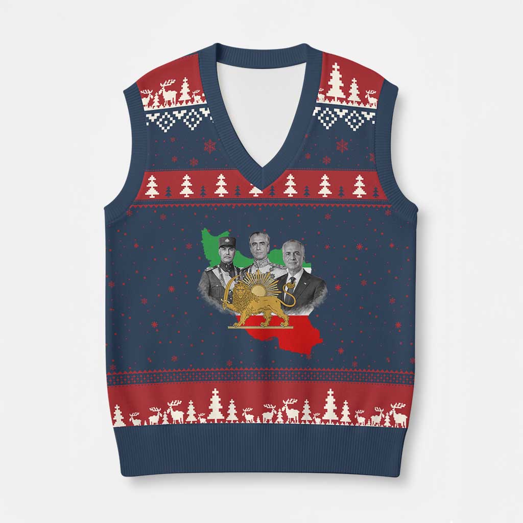 Pahlavi Dynasty V-Neck Knit Sweater Vest Three Generations Iran Lion and Sun Portrait