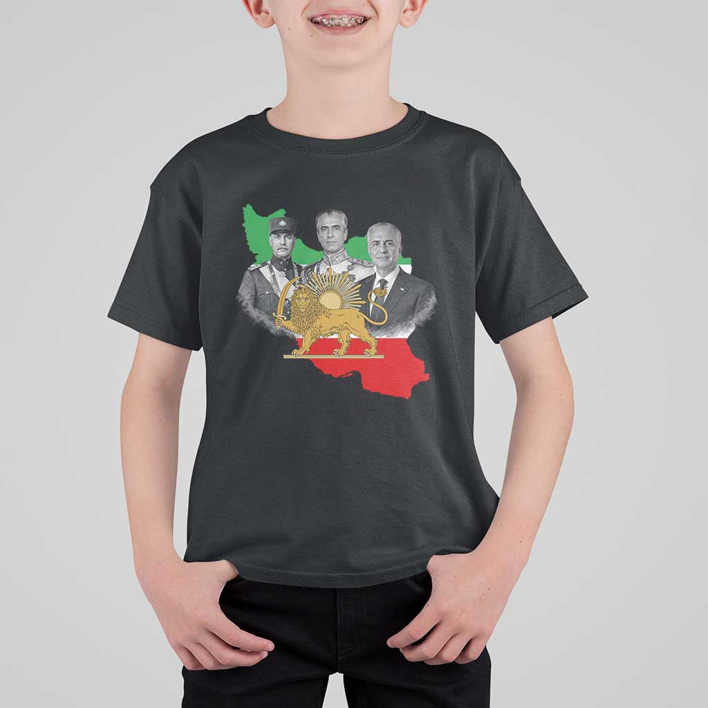 Pahlavi Dynasty T Shirt For Kid Three Generations Iran Lion and Sun Portrait