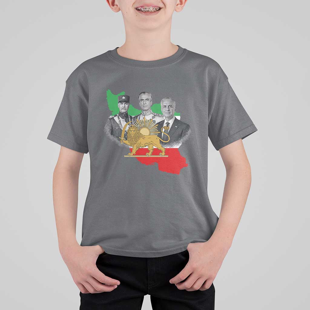 Pahlavi Dynasty T Shirt For Kid Three Generations Iran Lion and Sun Portrait