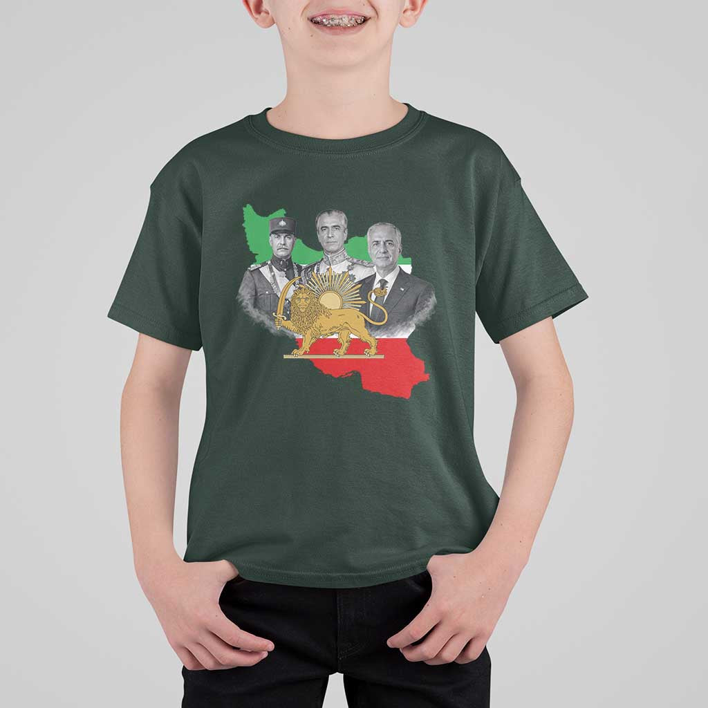 Pahlavi Dynasty T Shirt For Kid Three Generations Iran Lion and Sun Portrait