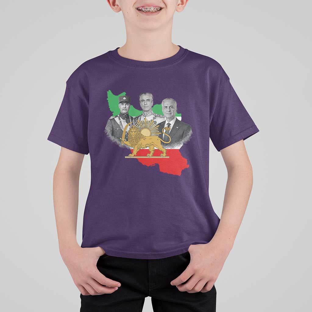 Pahlavi Dynasty T Shirt For Kid Three Generations Iran Lion and Sun Portrait