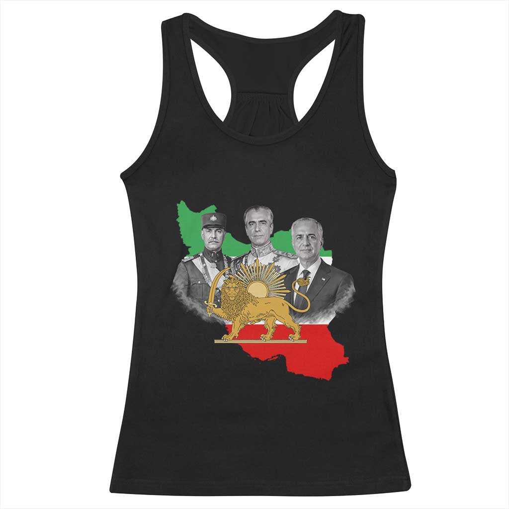 Pahlavi Dynasty Racerback Tank Top Three Generations Iran Lion and Sun Portrait