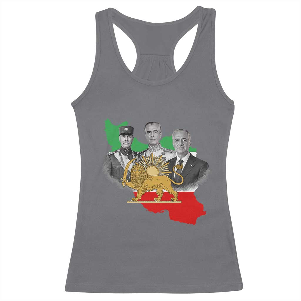 Pahlavi Dynasty Racerback Tank Top Three Generations Iran Lion and Sun Portrait