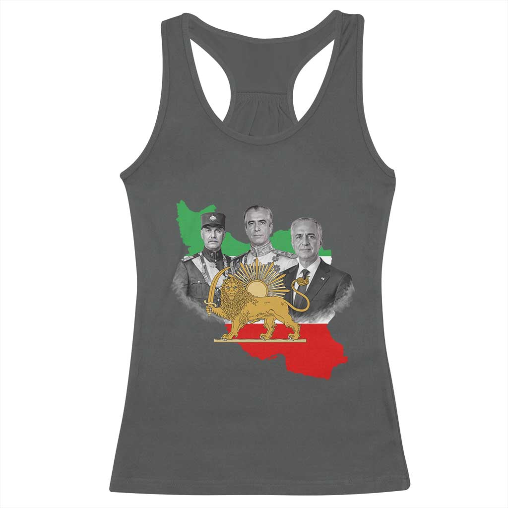 Pahlavi Dynasty Racerback Tank Top Three Generations Iran Lion and Sun Portrait