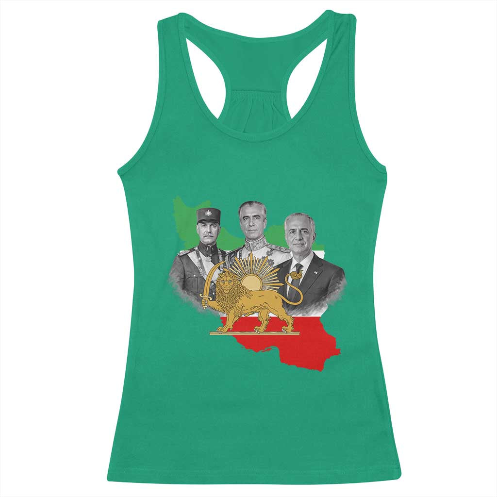 Pahlavi Dynasty Racerback Tank Top Three Generations Iran Lion and Sun Portrait
