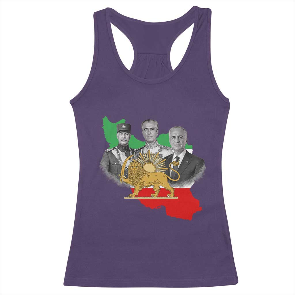 Pahlavi Dynasty Racerback Tank Top Three Generations Iran Lion and Sun Portrait