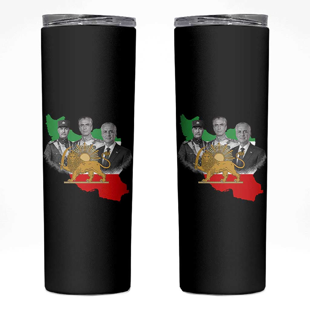 Pahlavi Dynasty Skinny Tumbler Three Generations Iran Lion and Sun Portrait