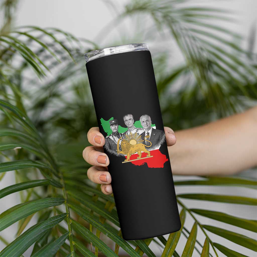 Pahlavi Dynasty Skinny Tumbler Three Generations Iran Lion and Sun Portrait