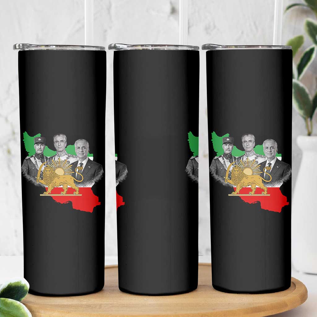 Pahlavi Dynasty Skinny Tumbler Three Generations Iran Lion and Sun Portrait
