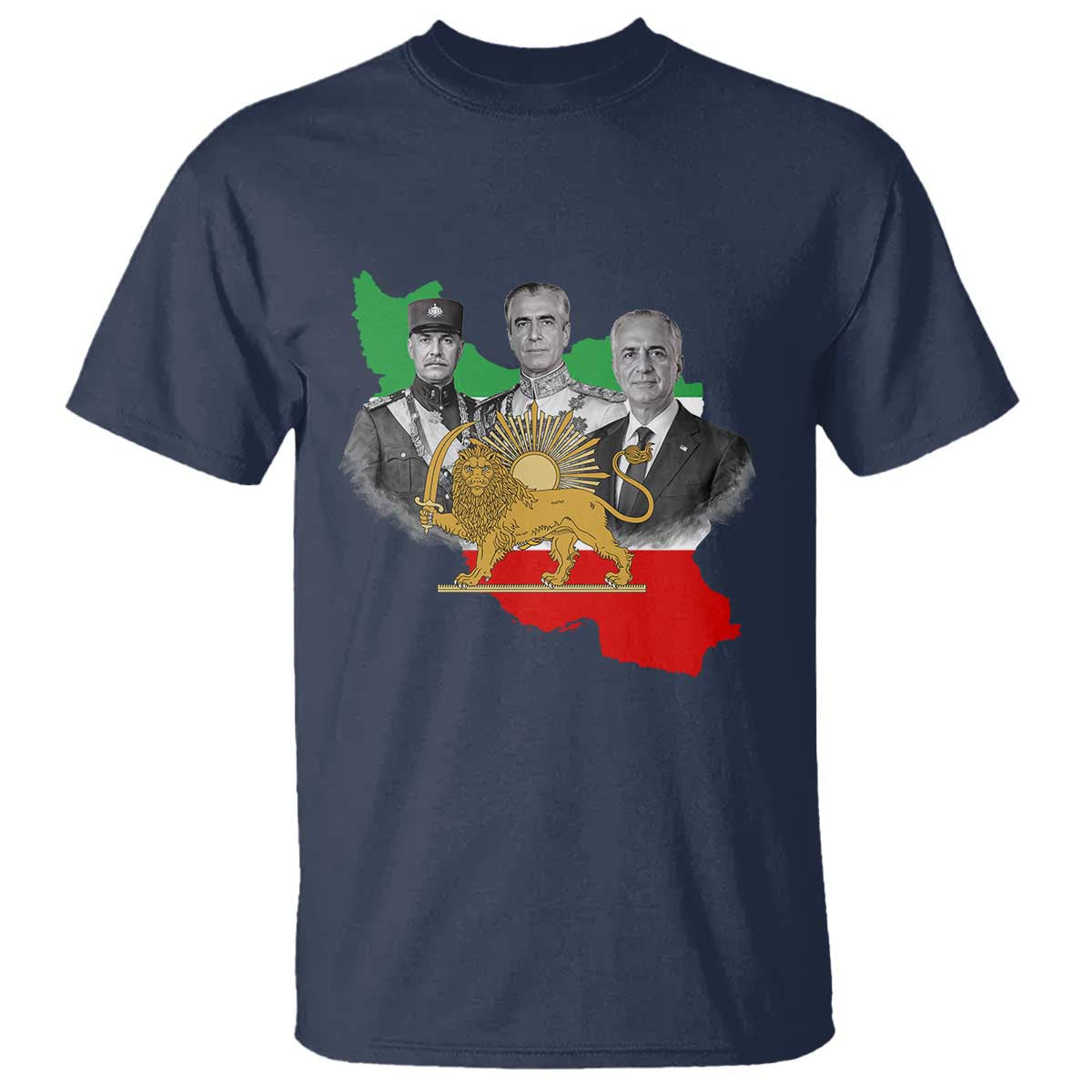Pahlavi Dynasty T Shirt Three Generations Iran Lion and Sun Portrait