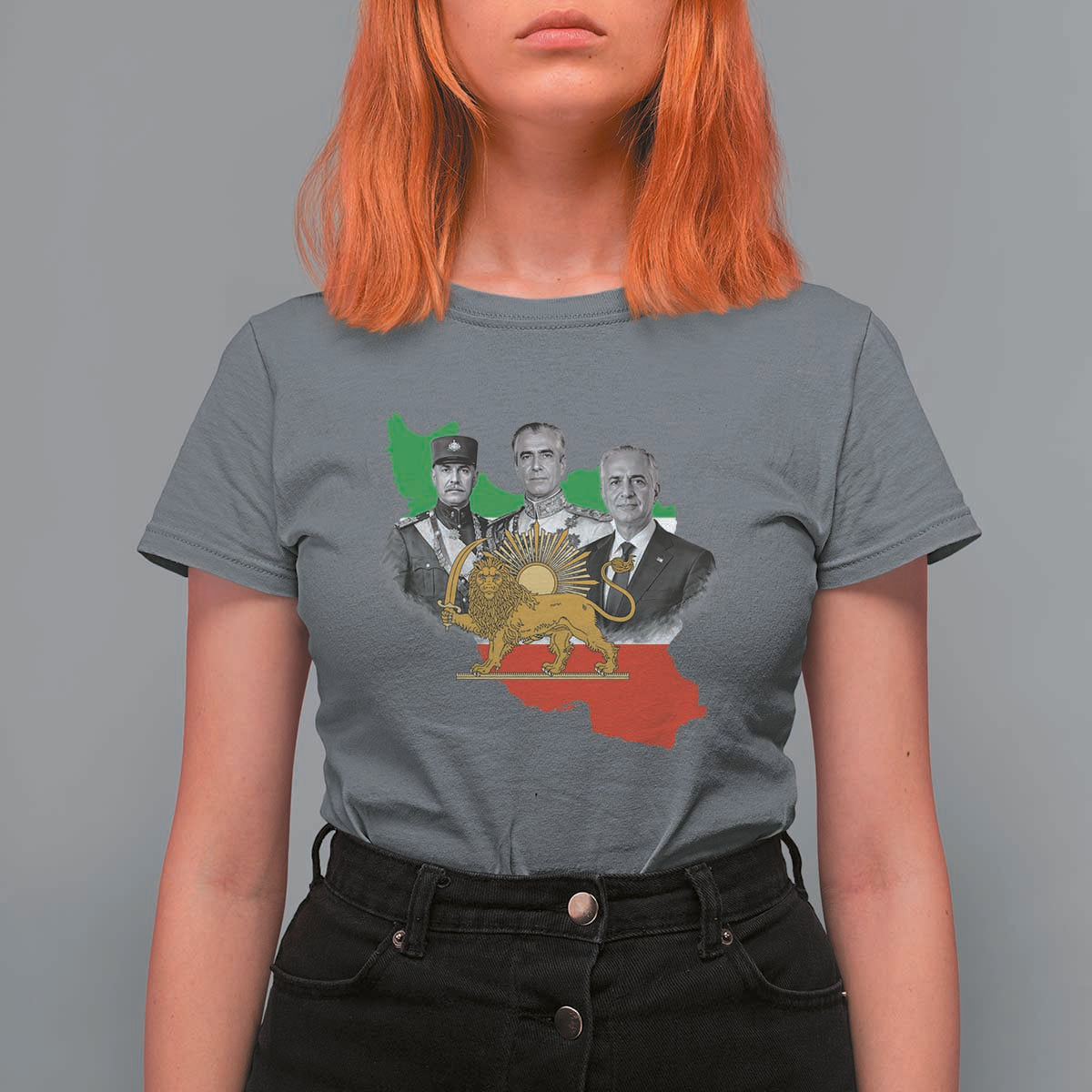 Pahlavi Dynasty T Shirt For Women Three Generations Iran Lion and Sun Portrait