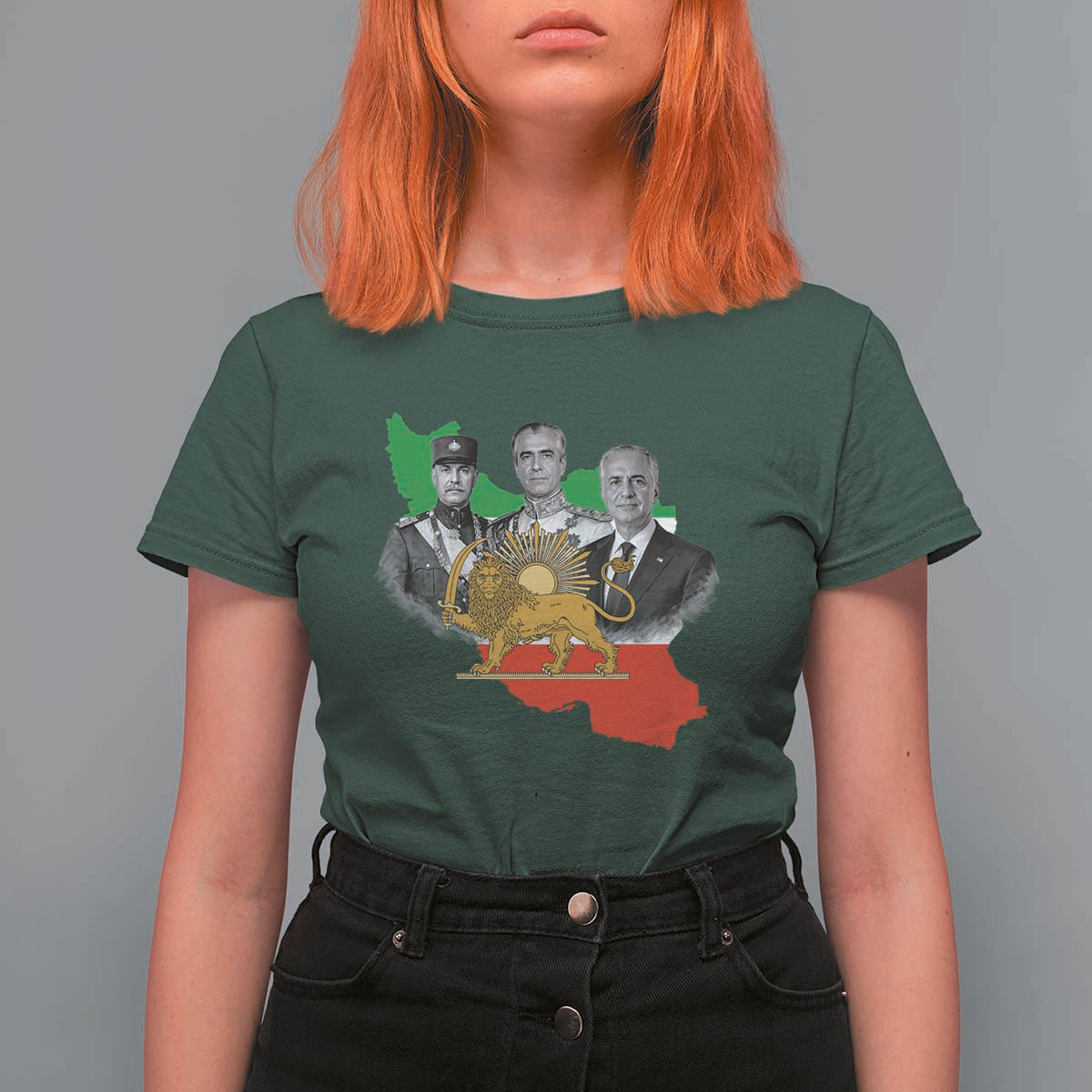 Pahlavi Dynasty T Shirt For Women Three Generations Iran Lion and Sun Portrait